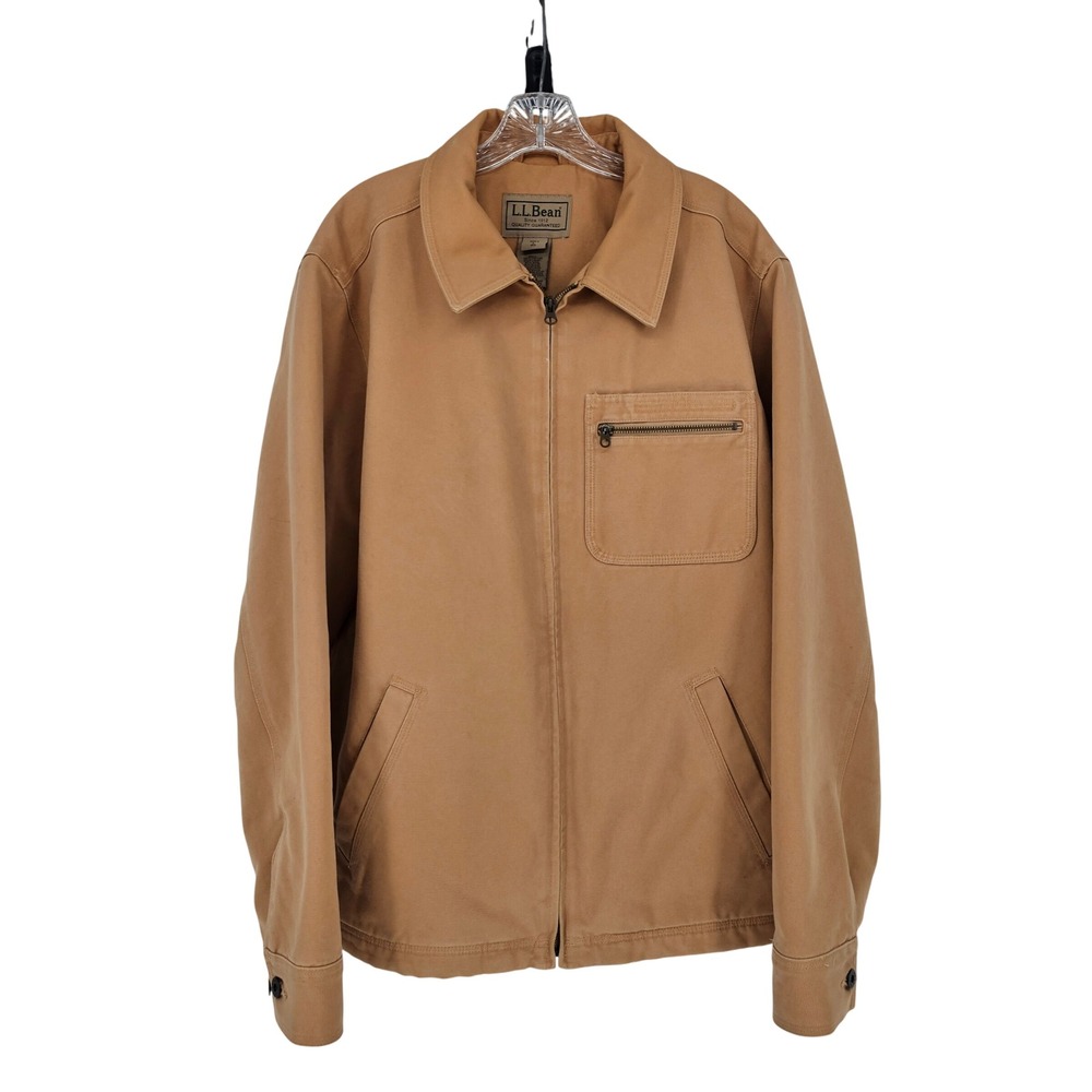 Vintage LL Bean Canvas Barn Jacket L Tan Wool Lined Full Zip Field‎ Chore Work